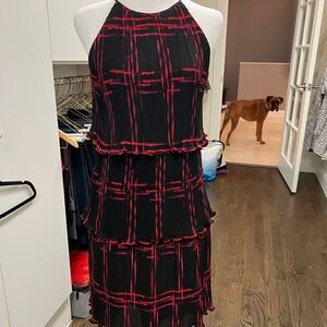 DKNY Red and Black Halter Midi Sundress